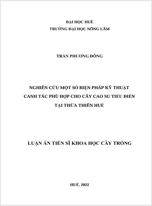 Luận án Nghiên cứu một số biện pháp kỹ thuật canh tác phù hợp cho cây cao su tiểu điền tại Thừa Thiên Huế