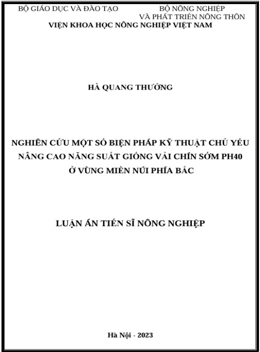 Luận án Nghiên cứu một số biện pháp kỹ thuật chủ yếu nâng cao năng suất giống vải chín sớm PH40 ở Vùng miền núi phía Bắc