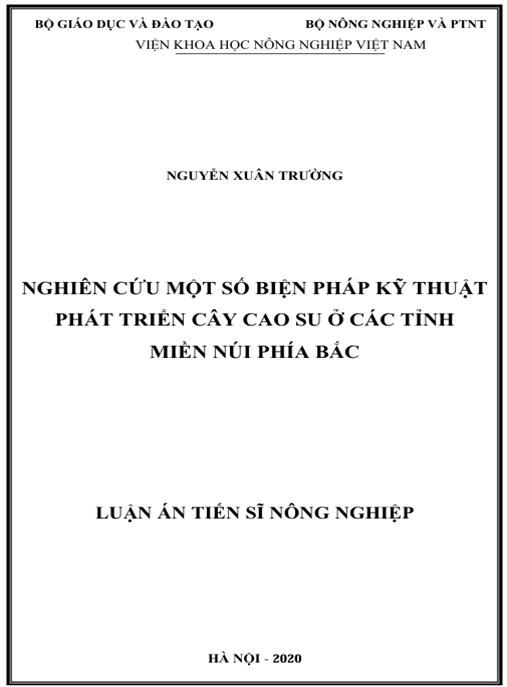 Luận án Nghiên cứu một số biện pháp kỹ thuật phát triển cây cao su ở các tỉnh miền núi phía Bắc