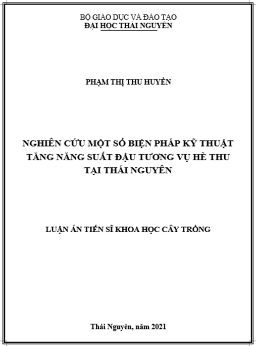 Luận án Nghiên cứu một số biện pháp kỹ thuật tăng năng suất đậu tương vụ Hè Thu tại Thái Nguyên