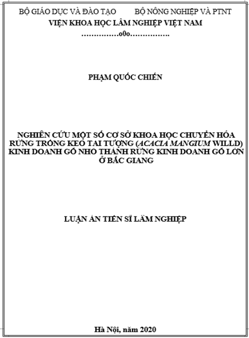 Luận án Nghiên cứu một số cơ sở khoa học chuyển hoá rừng trồng Keo tai tượng (Acacia mangium Willd) kinh doanh gỗ nhỏ thành rừng kinh doanh gỗ lớn ở Bắc Giang