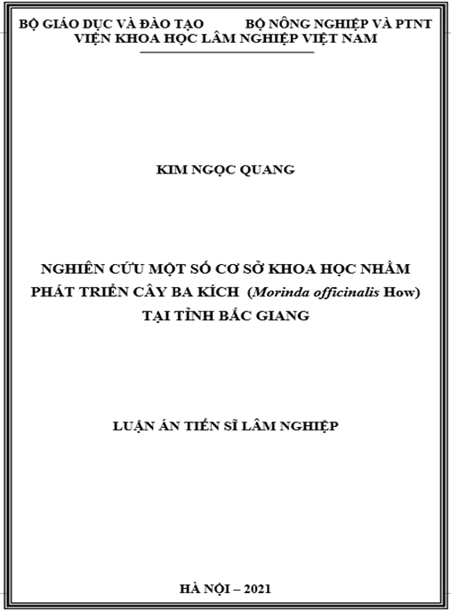 Luận án Nghiên cứu một số cơ sở khoa học nhằm phát triển cây Ba Kích (Morinda officinalis How) tại tỉnh Bắc Giang