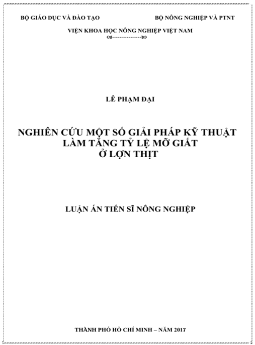 Luận án Nghiên cứu một số giải pháp kỹ thuật làm tăng tỷ lệ mỡ giắt ở lợn thịt