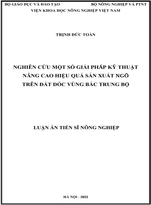 Luận án Nghiên cứu một số giải pháp kỹ thuật nâng cao hiệu quả sản xuất ngô trên đất dốc vùng Bắc Trung Bộ