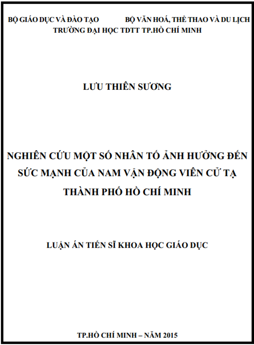Luận án Nghiên cứu một số nhân tố ảnh hưởng đến sức mạnh của vận động viên cử tạ thành phố Hồ Chí Minh