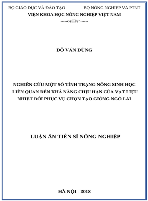 Luận án Nghiên cứu một số tính trạng nông sinh học liên quan đến khả năng chịu hạn của vật liệu nhiệt đới phục vụ chọn tạo giống ngô lai
