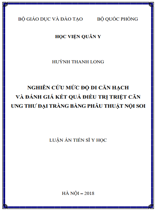 Luận án Nghiên cứu mức độ di căn hạch và đánh giá kết quả điều trị triệt căn ung thư đại tràng bằng phẫu thuật nội soi