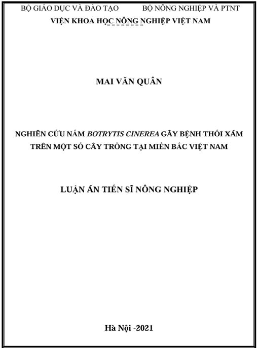 Luận án Nghiên cứu nấm Botrytis cinerea gây bệnh thối xám trên một số cây trồng tại miền Bắc Việt Nam