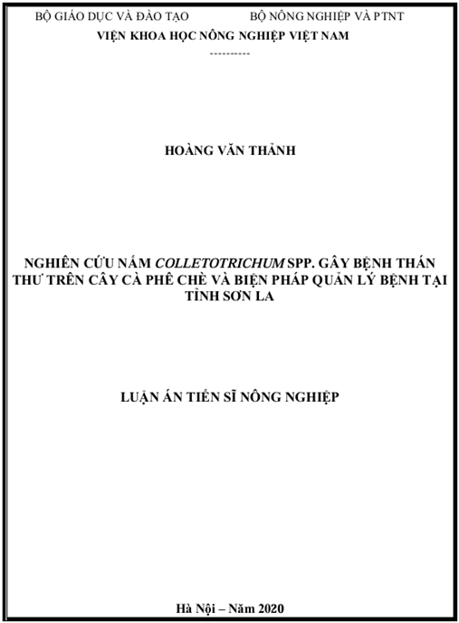 Luận án Nghiên cứu nấm Colletotrichum spp. gây bệnh thán thư trên cây cà phê chè và biện pháp quản lý bệnh tại tỉnh Sơn La