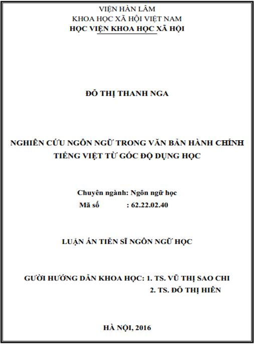 Luận án Nghiên cứu ngôn ngữ trong văn bản hành chính tiếng Việt từ góc độ dụng học