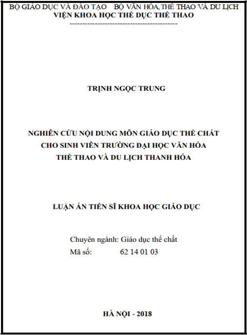 Luận án Nghiên cứu nội dung môn GDTC cho sinh viên trường Đại học Văn hoá – Thể thao và Du lịch Thanh Hoá