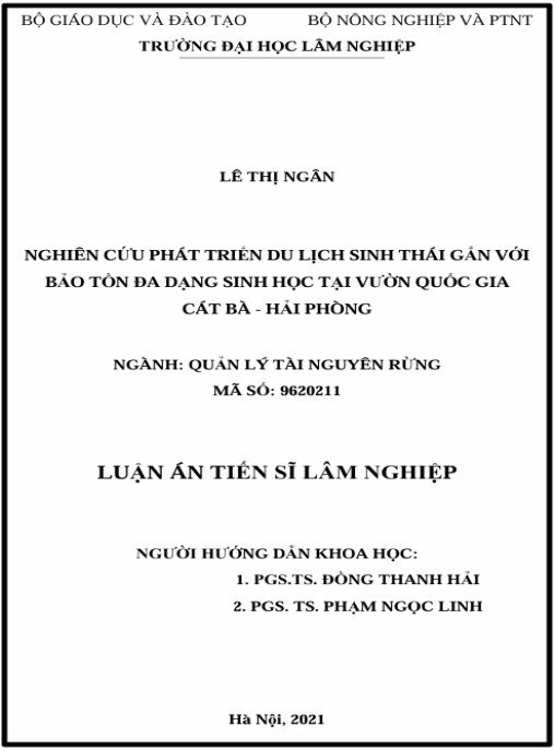 Luận án Nghiên cứu phát triển du lịch sinh thái gắn với bảo tồn đa dạng sinh học tại Vườn Quốc gia Cát Bà – Hải Phòng