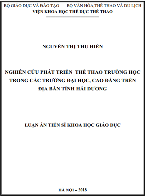 Luận án Nghiên cứu phát triển thể thao trường học trong các trường đại học, cao đẳng trên địa bàn tỉnh Hải Dương