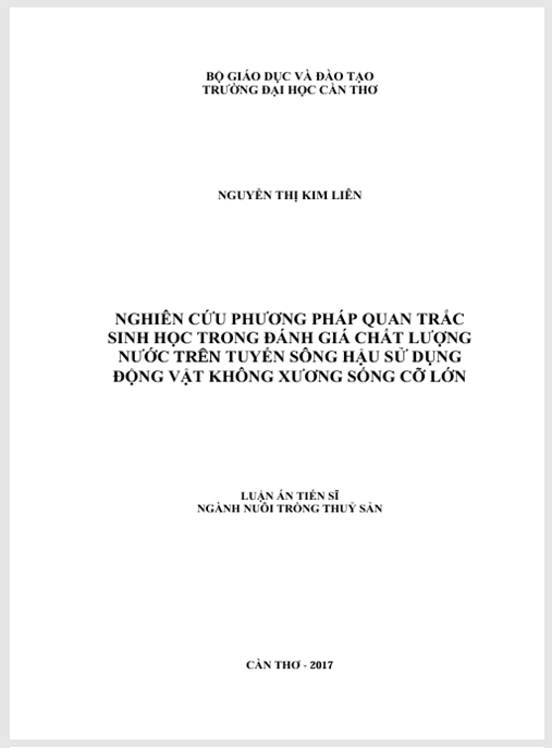 Luận án Nghiên cứu phương pháp quan trắc sinh học trong đánh giá chất lượng nước trên tuyến sông Hậu sử dụng động vật không xương sống cỡ lớn
