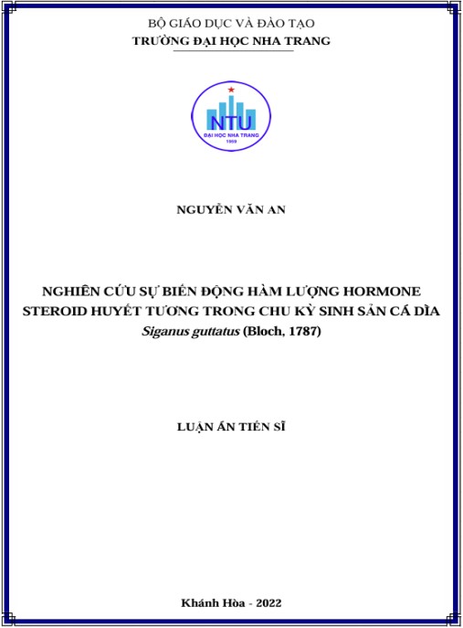 Luận án Nghiên cứu sự biến động hàm lượng hormone steroid huyết tương trong chu kỳ sinh sản cá dìa Siganus guttatus (Bloch, 1787)
