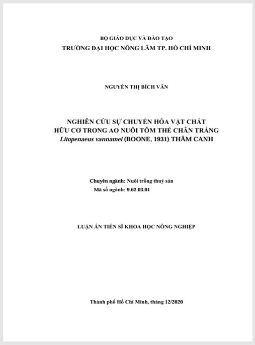 Luận án Nghiên cứu sự chuyển hóa vật chất hữu cơ trong ao nuôi tôm thẻ chân trắng Litopenaeus vannamei (Boone, 1931) thâm canh” thực sự cần thiết.