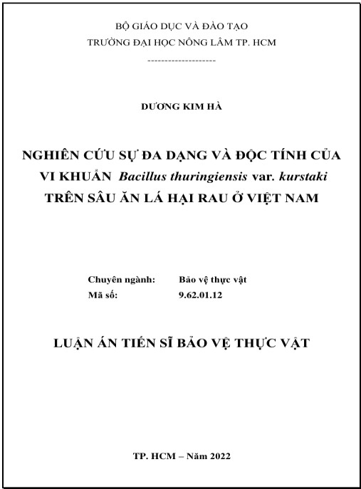Luận án Nghiên cứu sự đa dạng và độc tính của vi khuẩn Bacillus thuringiensis var. kurstaki trên sâu ăn lá hại rau ở Việt Nam