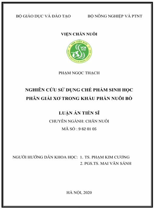 Luận án Nghiên cứu sử dụng chế phẩm sinh học phân giải xơ trong khẩu phần nuôi bò