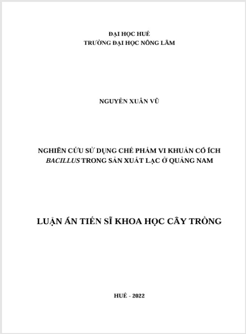 Luận án Nghiên cứu sử dụng chế phẩm vi khuẩn có ích Bacillus trong sản xuất lạc ở Quảng Nam
