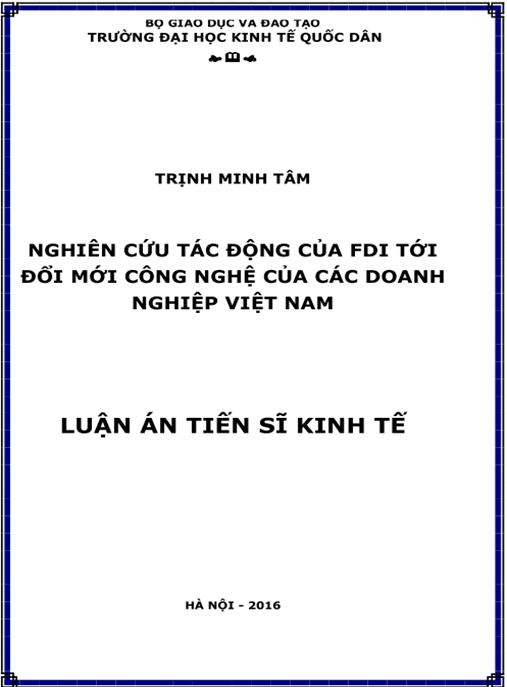 Luận án Nghiên cứu tác động của FDI tới đổi mới công nghệ của các doanh nghiệp Việt Nam
