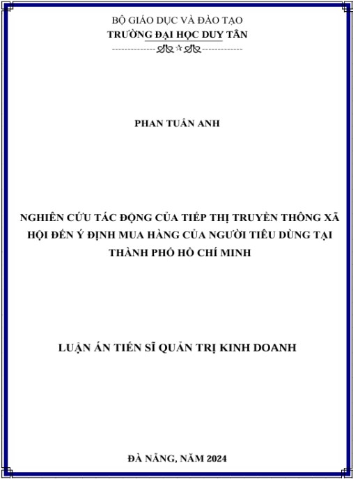 Luận án Nghiên cứu tác động của tiếp thị truyền thông xã hội đến ý định mua hàng của người tiêu dùng tại Thành Phố Hồ Chí Minh