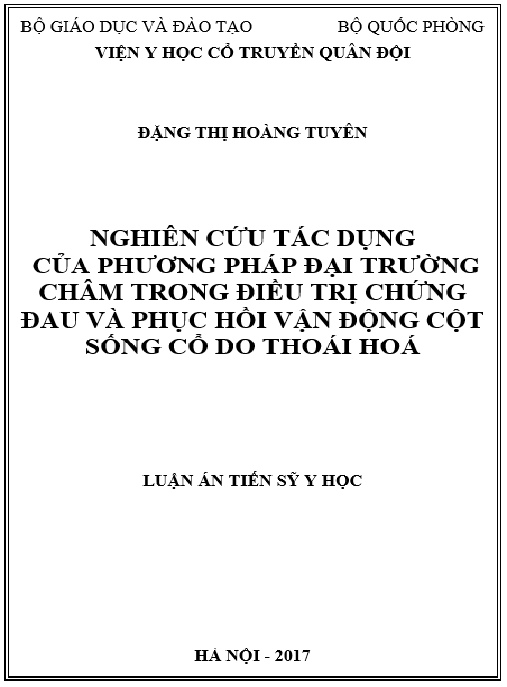 Luận án Nghiên cứu tác dụng của phương pháp Đại trường châm trong điều trị chứng đau và phục hồi vận động cột sống cổ do thoái hoá