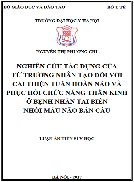 Luận án Nghiên cứu tác dụng của từ trường nhân tạo đối với cải thiện tuần hoàn não và phục hồi chức năng thần kinh ở bệnh nhân tai biến nhồi máu não bán cầu