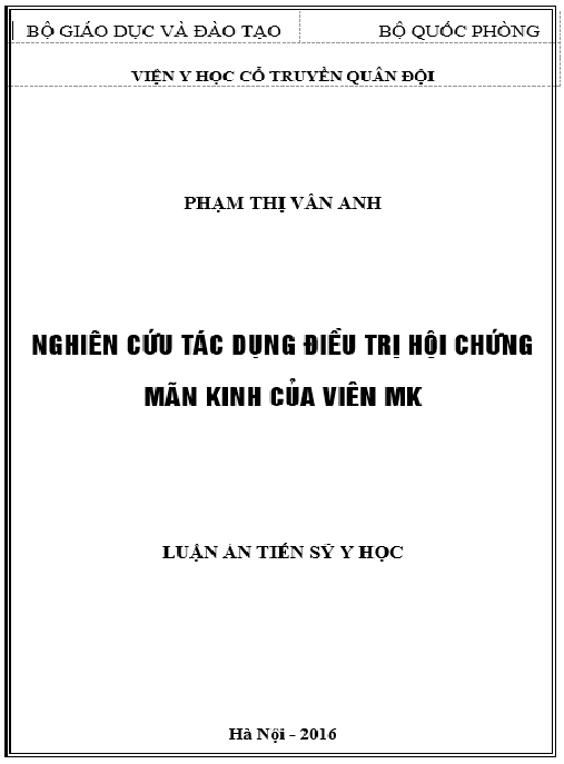 Luận án Nghiên cứu tác dụng điều trị hội chứng mãn kinh của viên MK