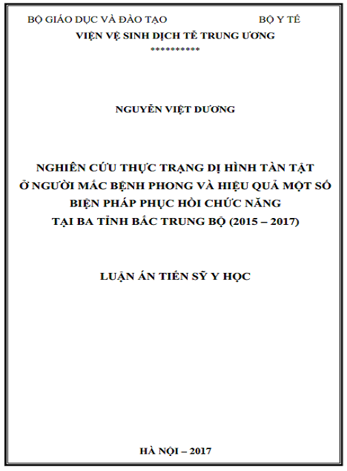 Luận án Nghiên cứu thực trạng dị hình tàn tật ở người mắc bệnh phong và hiệu quả một số biện pháp phục hồi chức năng tại 3 tỉnh Bắc Trung Bộ (2015-2017).