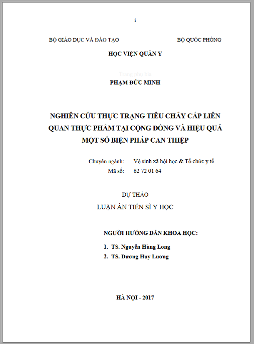 Luận án Nghiên cứu thực trạng tiêu chảy cấp liên quan thực phẩm tại cộng đồng và hiệu quả một số biện pháp can thiệp