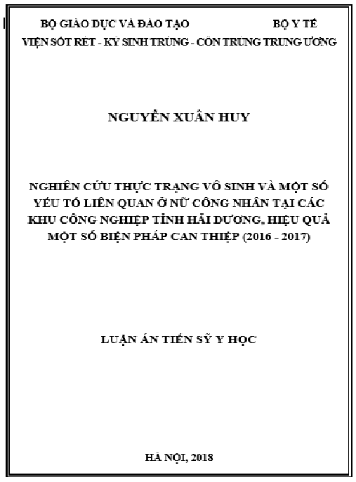 Luận án Nghiên cứu thực trạng vô sinh và một số yếu tố liên quan ở nữ công nhân các khu công nghiệp tỉnh Hải Dương, hiệu quả một số biện pháp can thiệp (2016 – 2017)
