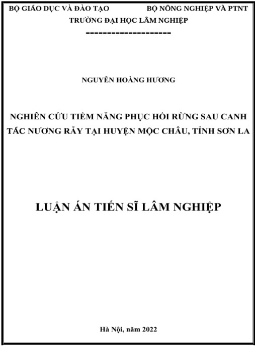Luận án Nghiên cứu tiềm năng phục hồi rừng sau canh tác nương rẫy tại huyện Mộc Châu, tỉnh Sơn La