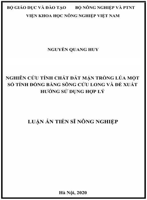 Luận án Nghiên cứu tính chất đất mặn trồng lúa một số tỉnh đồng bằng sông Cửu Long và đề xuất hướng sử dụng hợp lý