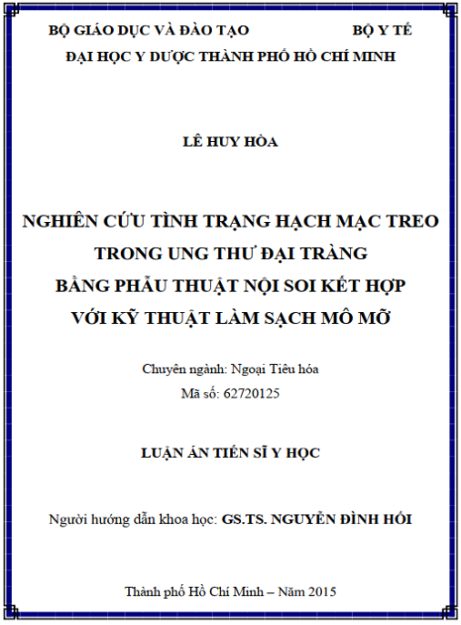 Luận án Nghiên cứu tình trạng hạch mạc treo trong ung thư đại tràng bằng phẫu thuật nội soi kết hợp với kỹ thuật làm sạch mô mỡ
