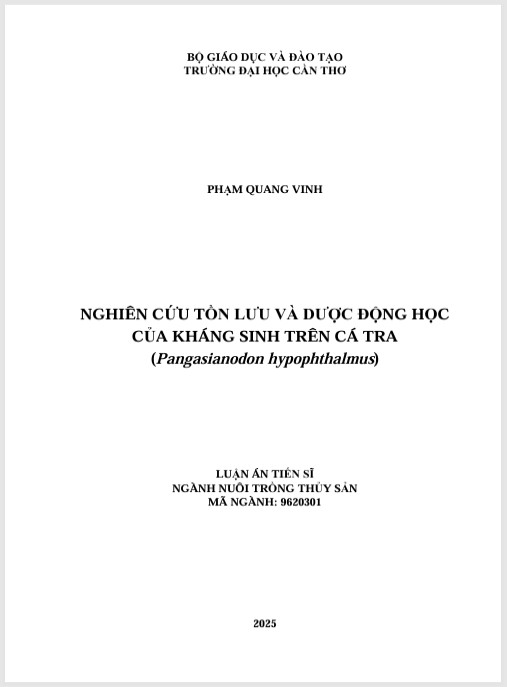 Luận án Nghiên cứu tồn lưu và dược động học của kháng sinh trên Cá tra (Pangasianodon hypophthalmus)