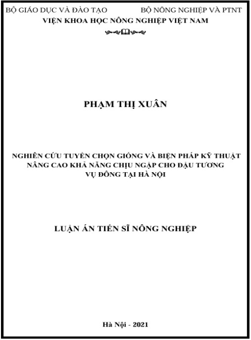 Luận án Nghiên cứu tuyển chọn giống và biện pháp kỹ thuật nâng cao khả năng chịu ngập cho đậu tương vụ Đông tại Hà Nội