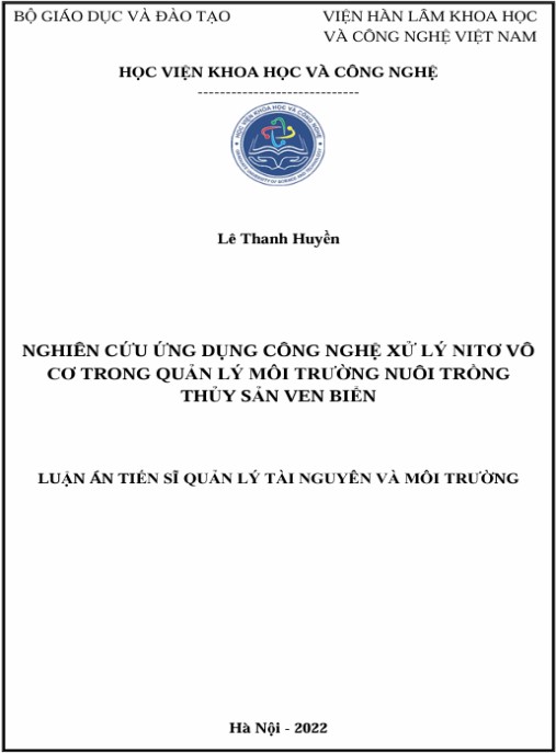 Luận án Nghiên cứu ứng dụng công nghệ xử lý nitơ vô cơ trong quản lý môi trường nuôi trồng thủy sản ven biển