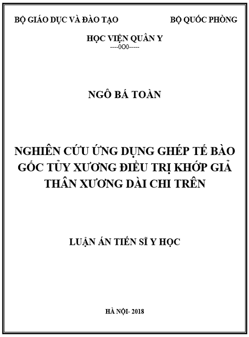 Luận án Nghiên cứu ứng dụng ghép tế bào gốc tủy xương điều trị khớp giả thân xương dài chi trên