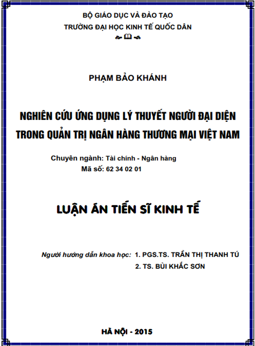 Luận án Nghiên cứu ứng dụng lý thuyết người đại diện trong quản trị ngân hàng thương mại Việt Nam