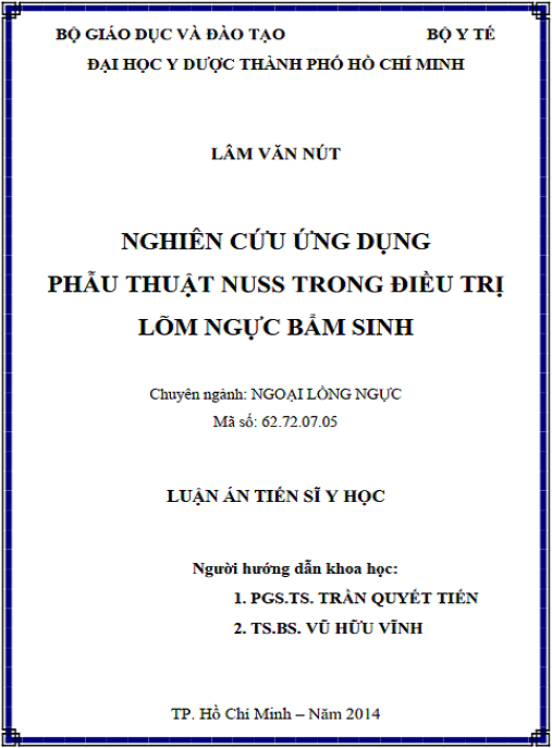 Luận án Nghiên cứu ứng dụng phẫu thuật Nuss trong điều trị lõm ngực bẩm sinh
