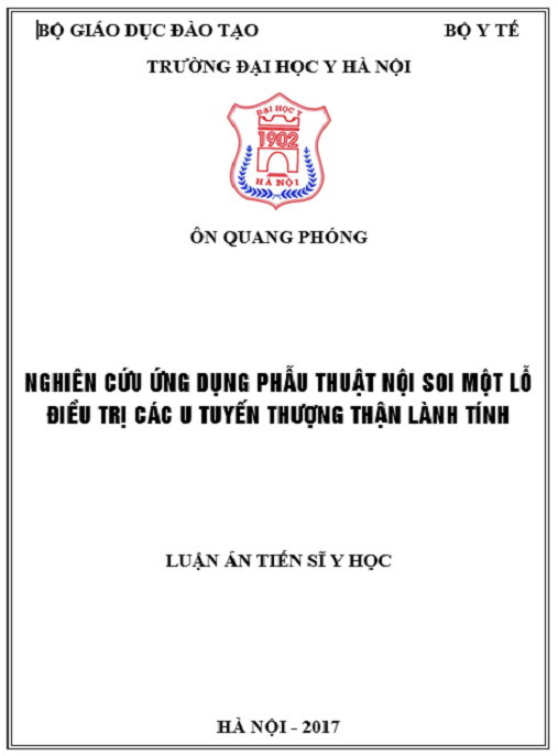 Luận án Nghiên cứu ứng dụng phẫu thuật nội soi 1 lỗ điều trị các u tuyến thượng thận lành tính