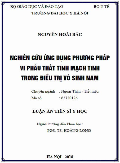 Luận án Nghiên cứu ứng dụng vi phẫu thắt giãn tĩnh mạch tinh trong điều trị vô sinh nam