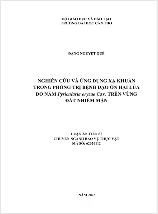 Luận án Nghiên cứu và ứng dụng xạ khuẩn trong phòng trị bệnh đạo ôn hại lúa do nấm Pyricularia oryzae Cav. trên vùng đất nhiễm mặn