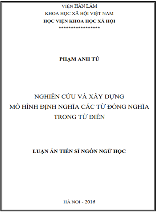 Luận án Nghiên cứu và xây dựng mô hình định nghĩa các từ đồng nghĩa trong từ điển