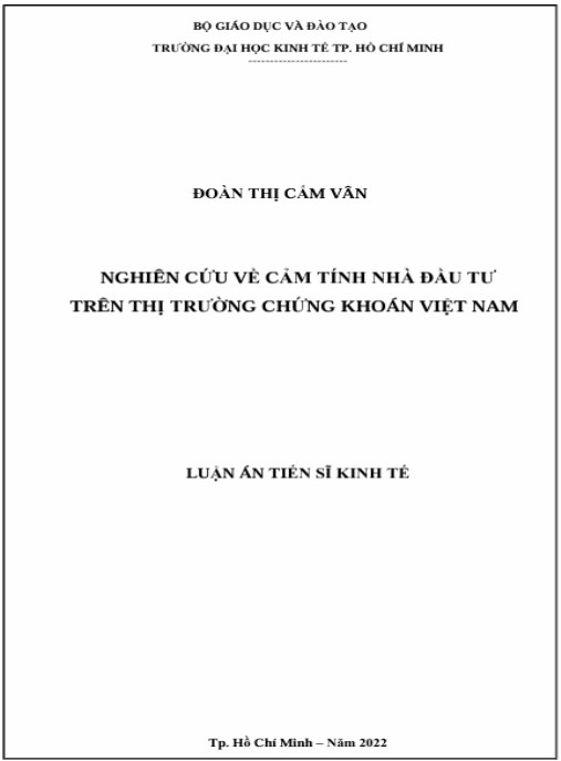 Luận án Nghiên cứu về cảm tính nhà đầu tư trên thị trường chứng khoán Việt Nam