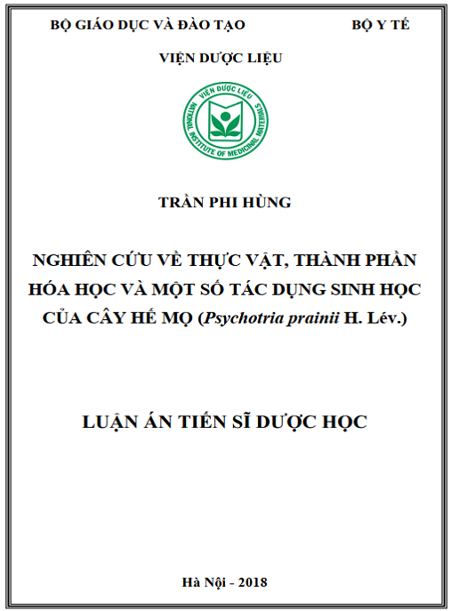 Luận án Nghiên cứu về thực vật, thành phần hóa học và một số tác dụng sinh học của cây Hế mọ (Psychotria prainii H. Lév.)