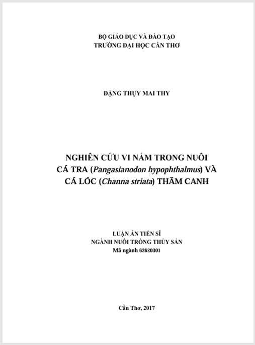 Luận án Nghiên cứu vi nấm trong nuôi cá tra (Pangasianodon hypophthalmus) và cá lóc (Channa striata) thâm canh