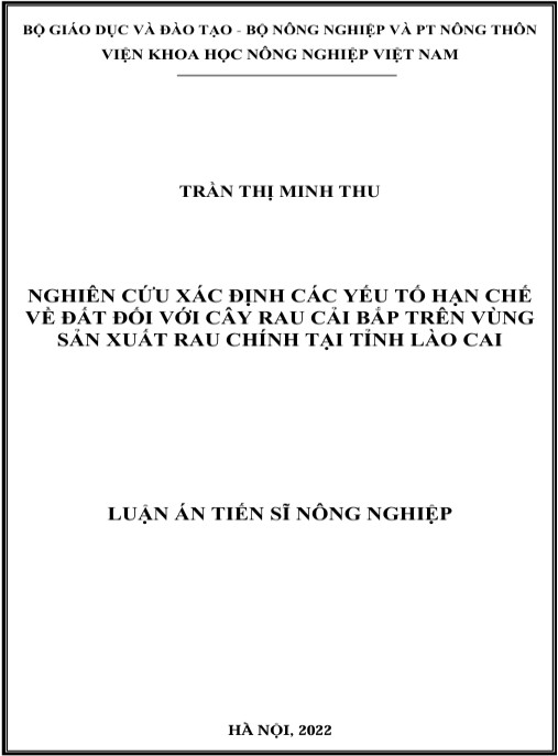 Luận án Nghiên cứu xác định các yếu tố hạn chế về đất đối với cây rau cải bắp trên vùng sản xuất rau chính tại tỉnh Lào Cai