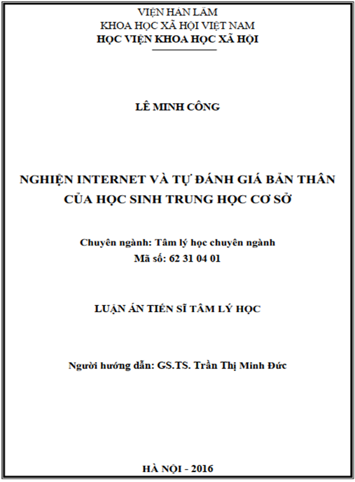Luận án Nghiện internet và tự đánh giá bản thân của học sinh trung học cơ sở