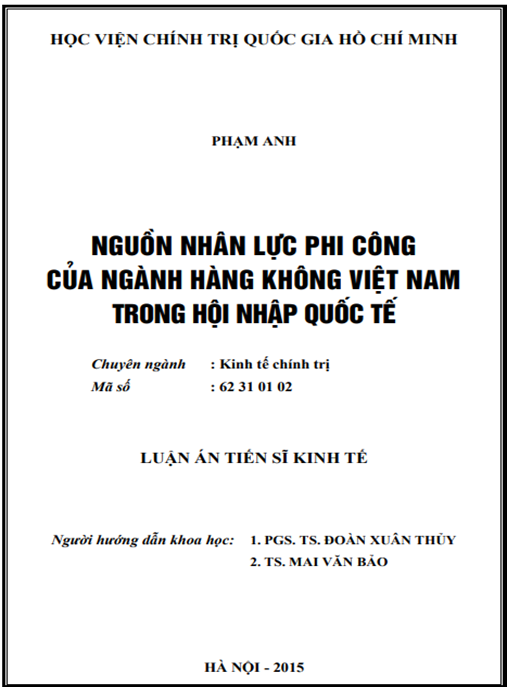 Luận án Nguồn nhân lực phi công của ngành hàng không Việt Nam trong hội nhập quốc tế